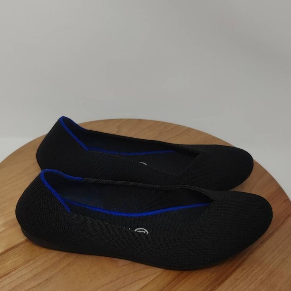 Rothys The Flat Ballet Shoes- Womens- Size 9- Black Blue-Round Toe-Casual Flats
